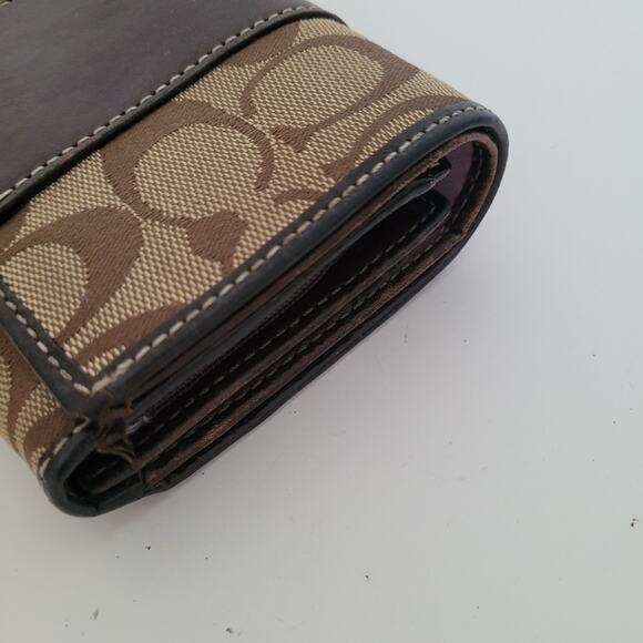 Coach Wallet Canvas Leather Brown Purple Designer Medium Bifold Logo - Picture 14 of 14